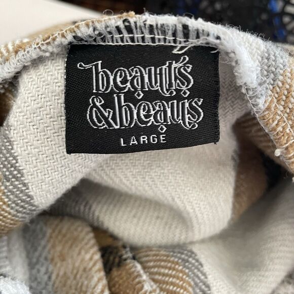 BEAUTS AND BEAUS Women’s L Pullover Hoodie Thick Flannel Tan Plaid - Picture 8 of 8